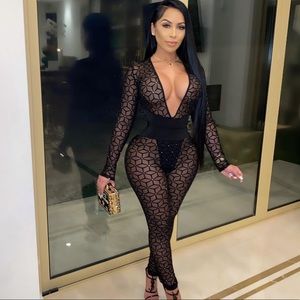 Posh by v two piece black mesh set